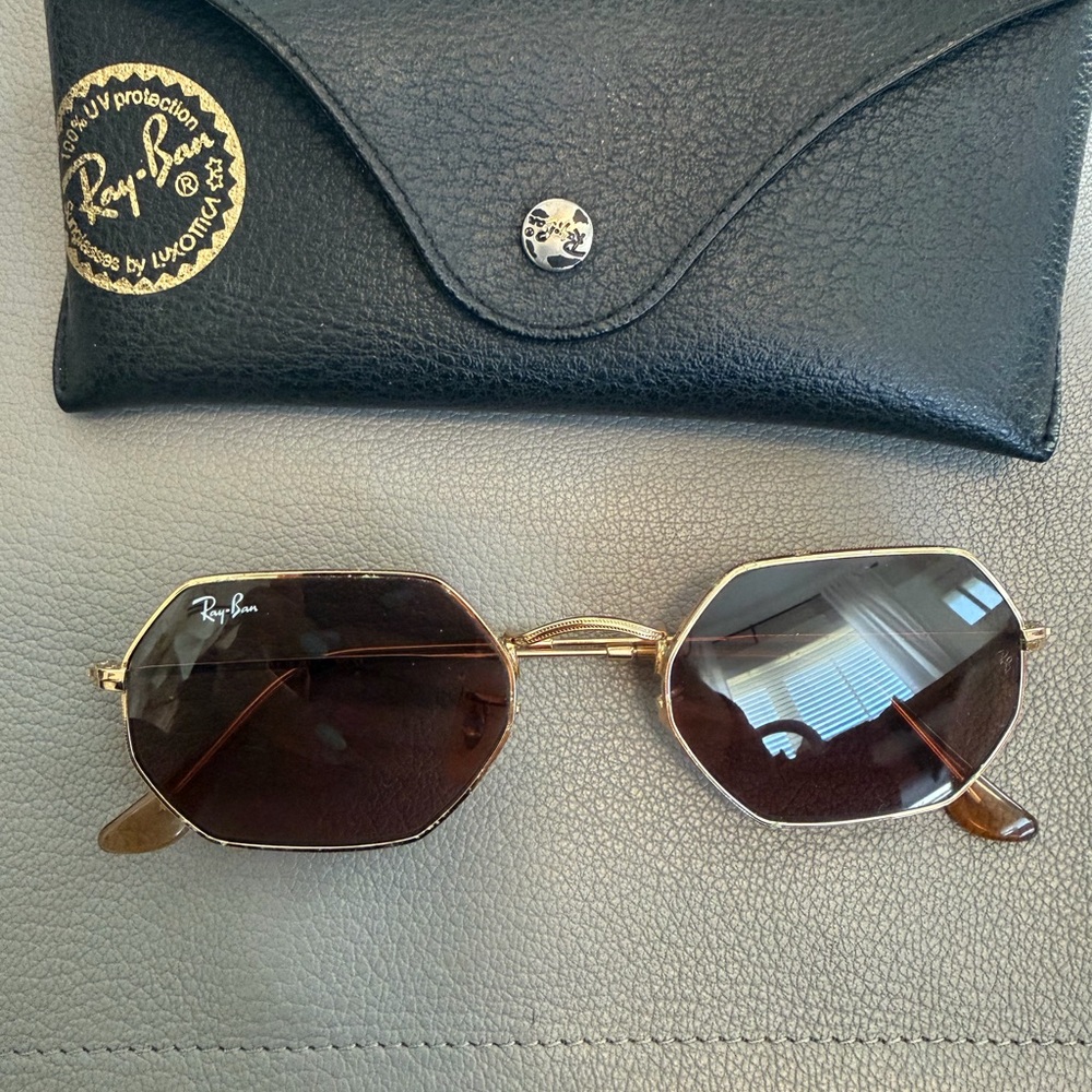 Ray-Ban Gold Frame Sunglasses with Brown Lenses